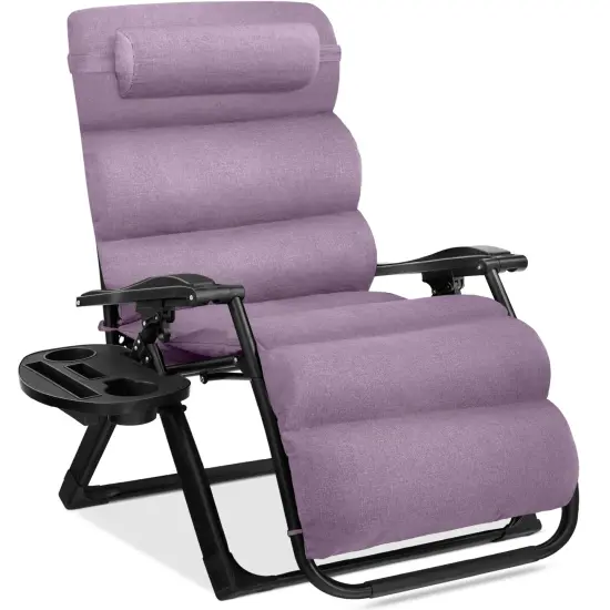 Best Choice Products Oversized Zero Gravity Chair, Folding Recliner w/ Removable Cushion, Side Tray Lavender {1}