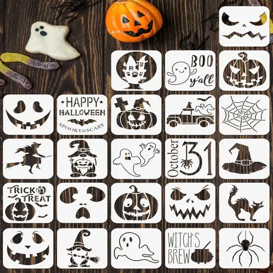 24 PCS Small Halloween Stencils for Painting on Wood, 3x3 inch (Halloween) {1}