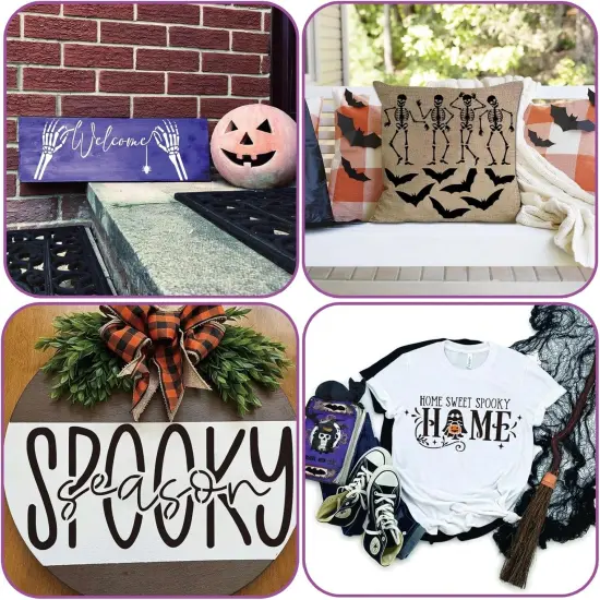 16 Pcs Halloween Stencils for Painting on Wood Reusable (16 Half Halloween) {5}