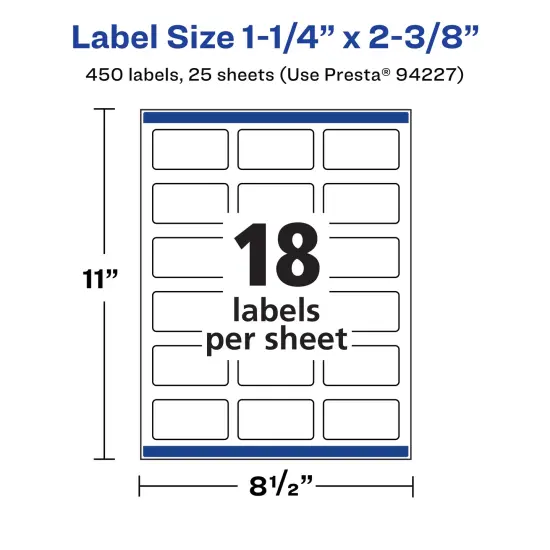 Avery Matte White Removable Rectangle Labels with Sure Feed Technology, Print-to-the-Edge, 1-1/4" x 2-3/8" {5}