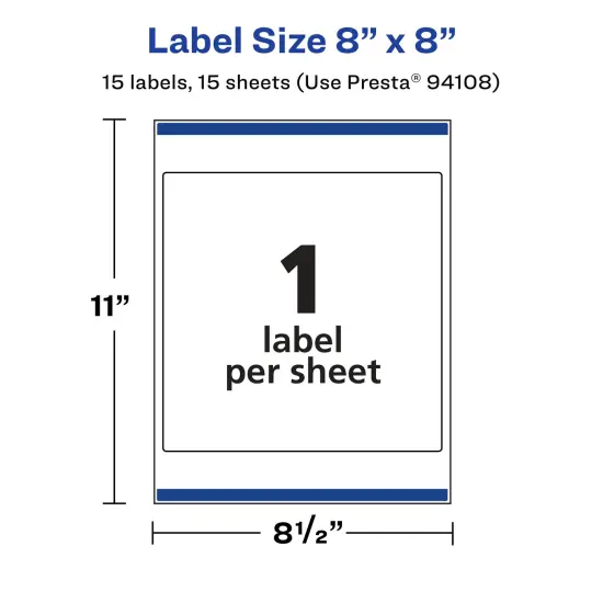 Avery Matte White Removable Square Labels with Sure Feed Technology, 8" x 8" {5}