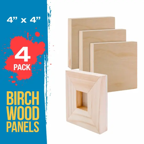 4x4 inch Cradled Wood Panels for Painting, Gallery 1-1/2" Deep (4 Pack) - Artist Depth Wooden Wall Canvases - Mixed-Media Craft, Acrylic, Oil, Encaustic, Paint Pouring {2}