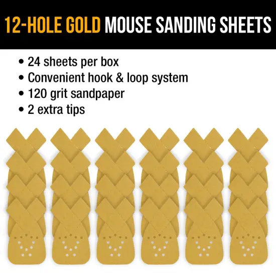 120 Grit - 12-Hole Pattern Hook & Loop Sanding Sheets for Mouse Sanders - Box of 24 {4}
