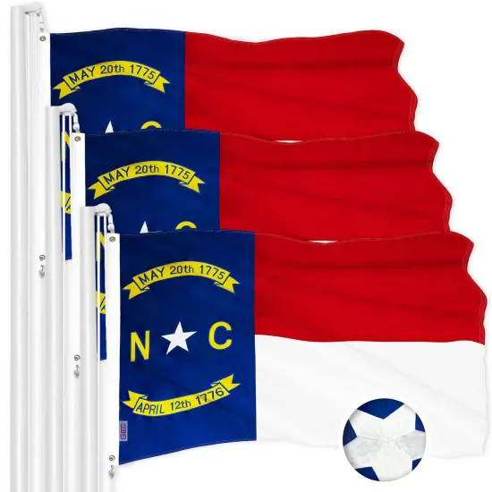 G128 3 Pack: North Carolina State Flag | 4x6 Ft | ToughWeave Series Embroidered 300D Polyester | Embroidered Design, Indoor/Outdoor, Brass Grommets {1}