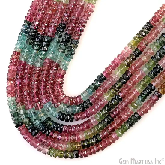 Tourmaline Rondelle Beads, 12.5 Inch Gemstone Strands, Drilled Strung Nugget Beads, Faceted Round, 3-4mm {1}