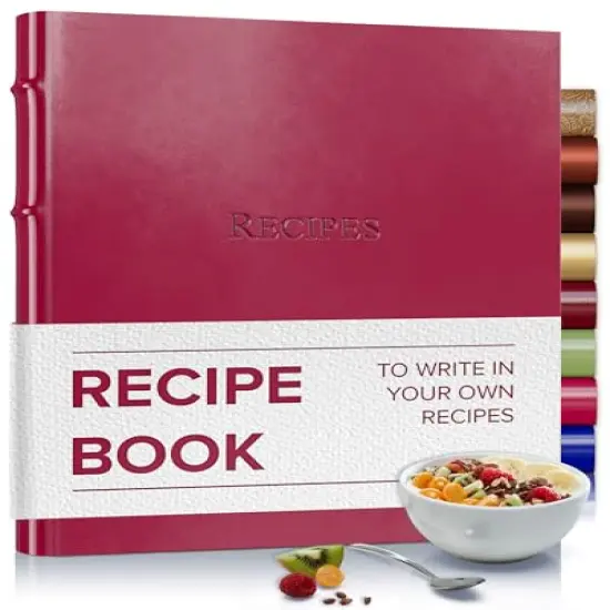 Gallery Leather Recipe book to write your own recipes - 3 Ring Recipe Binder With Protective Plastic Sleeves, Blank Cards, 25 Pocket Pages and Ivory Cards, Refillable - 9.25 x 8 " Acadia Wild Rose {1}