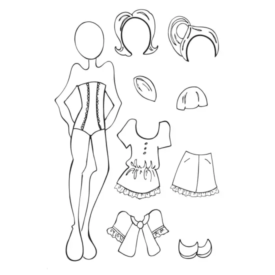 Julie Nutting Doll Stamp - Zoe - 8"x5.25" sheet size, total 9 pcs {1}