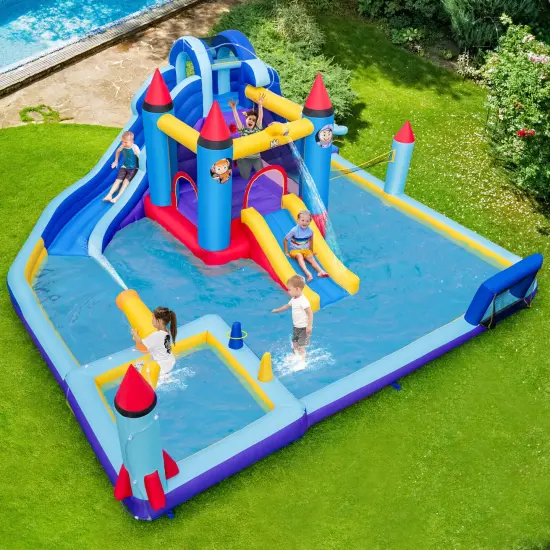 Rocket Theme Inflatable Water Slide Park with 1100W Blower {3}