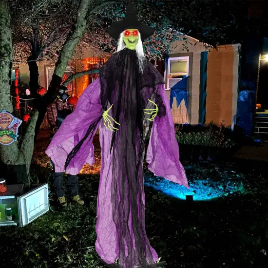 7.2 ft Halloween Standing Witch with Lighted Eyes and Automatic Arm Movement {2}
