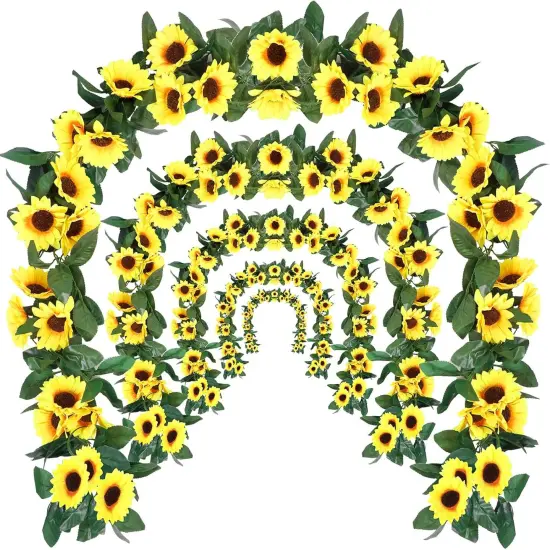 24 Pcs Artificial Sunflower Garland Decor 7.5ft Per Pcs Silk Hanging Sunflowers Vine Yellow Flower Garland Faux Sunflower Wall Decor for Wedding Table Garden Craft Party Decoration, 177.2 Feet Total {2}