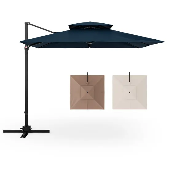 Aluminum 9.5 Feet Cantilever Patio Umbrella with 360&deg; Rotation and Double Top Navy {4}