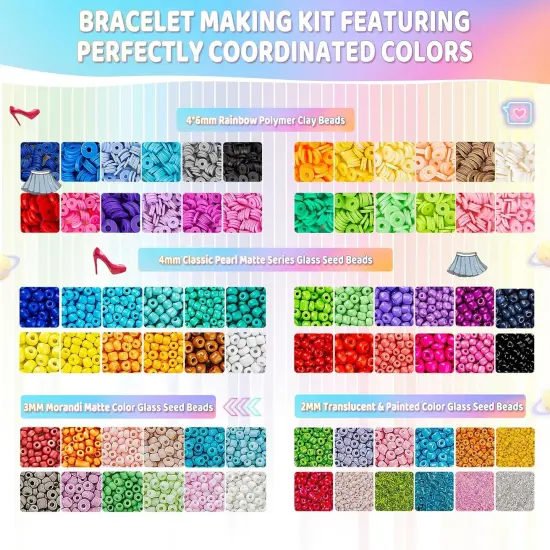 Friendship Bracelet Kit for Girls, 16000 pcs with Seed Beads (2/3/4mm), Clay Beads, 7 Styles Letter Beads (A-Z), Variety of Charms, DIY Jewelry Making Crafts, Kids Toy for Ages 6+ {2}