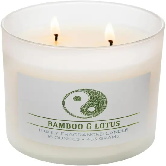 Bamboo Lotus Scented Jar Candle, Wellness Collection, Relaxing Aromatherapy Candle, 2 Wick White Jar Soy Blend Wax Candle for Home, 60hr Burn, 16 oz - USA Poured {4}
