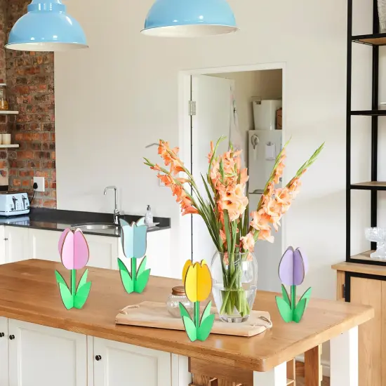 24 Pack Wood Tulips to Paint, DIY Wooden Tulips Flowers Craft Kits with Decorate Tools Spring Summer Centerpieces Craft Ornaments for Home DIY Craft Party Favors Tiered Tray Decorations {5}