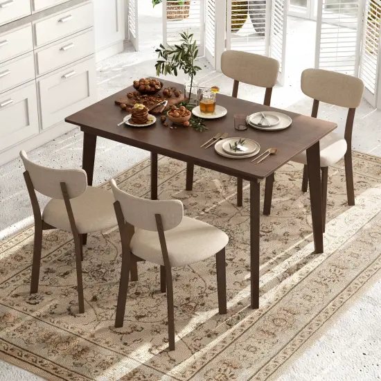 5-Piece Dining Table Set for 4 with Rubber Wood Frame and Padded Set-Brown {3}