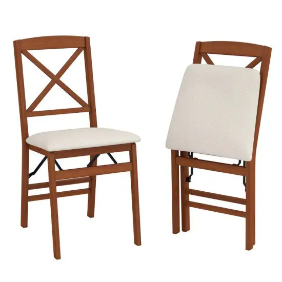 Folding Dining Chairs Set of 2 with Padded Seat, Rubber Wood Frame and Space-Saving Design {7}