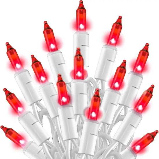 Christmas String Lights, 20FT 100 Count Incandescent White Wire Christmas Mini Lights, Waterproof Xmas String Lights for Outdoor Indoor Home Party Yard Decorations, Red {1}