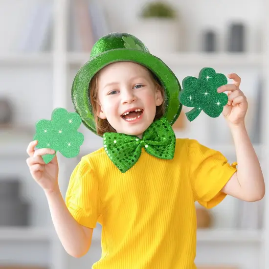 St. Patrick's Day Shamrock Decorations, Wooden Saint Patrick Day Tiered Tray Decor Set of 6, Green Clover Table Top Decoration for Home, Shelf, Door, Office Party (Glitter Solid) {2}