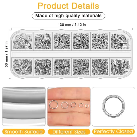 1200PCS Jump Rings for Jewelry Making Kit, Jump Rings and Necklace Clasps with Jump Ring Pliers Tools for Jewelry Making Supplies and Necklace Repair (Silver) {4}