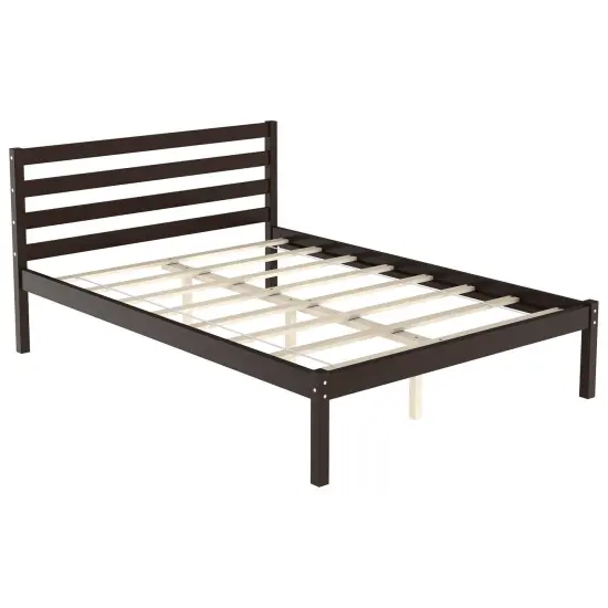 Full Size Bed frame Foundation with Solid Wooden Slat Suppor {1}