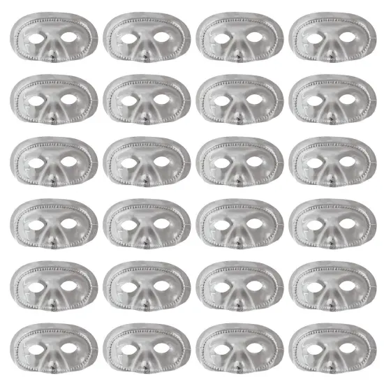 24 Pack Bulk Mardi Gras Metallic Half Mask - silver {5}