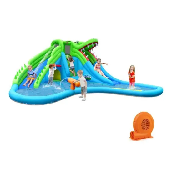 Inflatable Crocodile Style Water Slide Upgraded Kids Bounce Castle with 680W Blower {1}