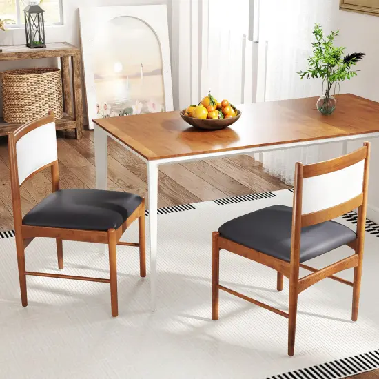 Wooden Dining Chair Set of 2 with Rubber Wood Frame and Faux Sherpa Backrest-Walnut {3}