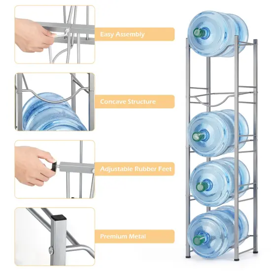 Silver 5 Gallon Water Jug Rack, 5-Tier Water Bottle Holder Storage Rack, Water Jug Organizer for Kitchen, Office, Garage {2}