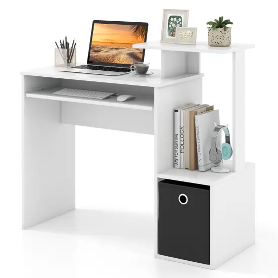 Space-saving Computer Desk with Pull-out Keyboard Tray White {4}