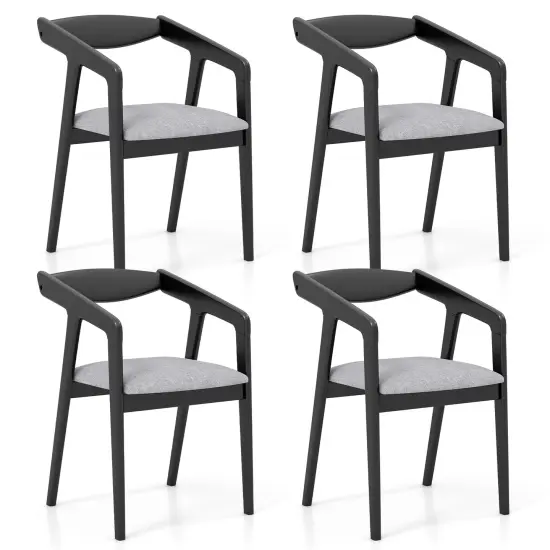 Wooden Dining Chair Set of 2 with Rubber Wood Frame Armrests and Padded Cushion-black {4}