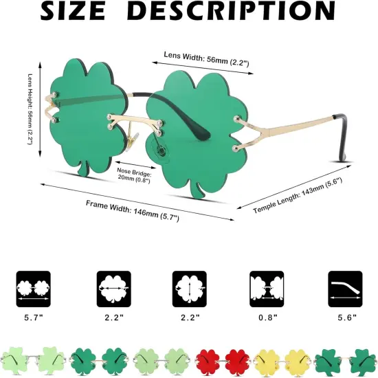 St. Patrick&rsquo;s Day Green Sunglasses Irish Shamrock Four Leaf Clover Green Lens Shades Costume Party Glasses(Four Leaf Green) {4}