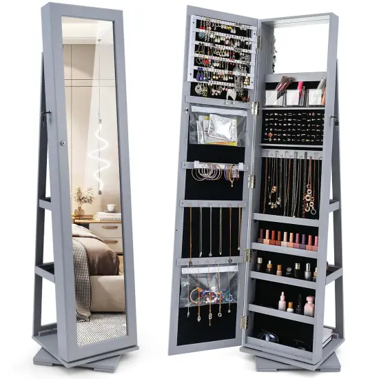 Costway 360degree Rotatable Jewelry Cabinet 2-in-1 Lockable Mirrored Organizer White/Black/Dark Brown/Gray/Blue/Pink/Purple/Dark Gray {10}