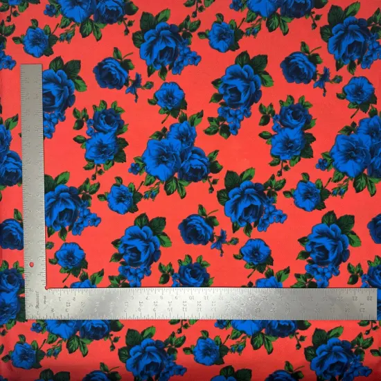 1 Yard Liverpool knit floral print fabric with stretch for dresses skirts tops and blouses 60 inches Off White/Dk. Coral {3}