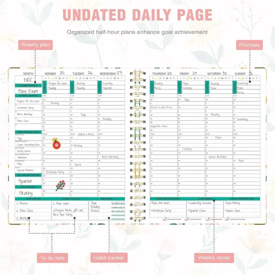 Undated Spiral Bound Teacher Planner 2025 - Pink Flower {5}