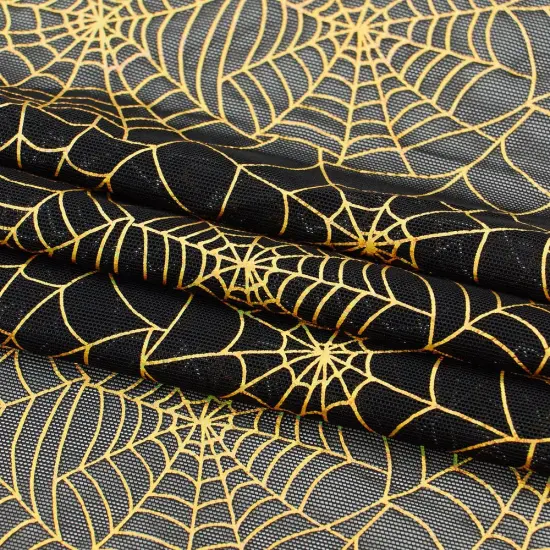 1 Yard 36" x 60" Spiderweb Foiled Mesh Spandex Fabric 100 GSM White/Gold - UV {6}
