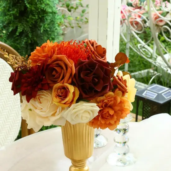 Artificial Flowers Orange Burgundy Combo Box Set {4}