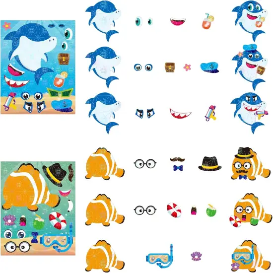 45Pcs Sea Make-A-Face Holographic Stickers Ocean Animals DIY Art Craft Rewards for School Kid Teacher Summer {2}