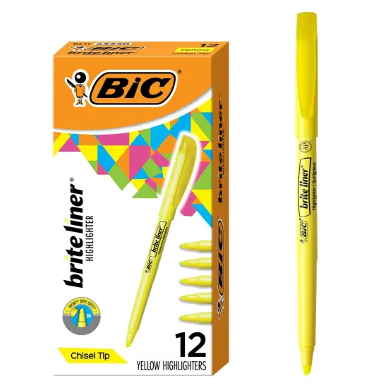 BIC Brite Liner Highlighters, Chisel Tip, 12-Count Pack of Yellow Highlighters, Ideal Highlighter Set for Organizing and Coloring {2}