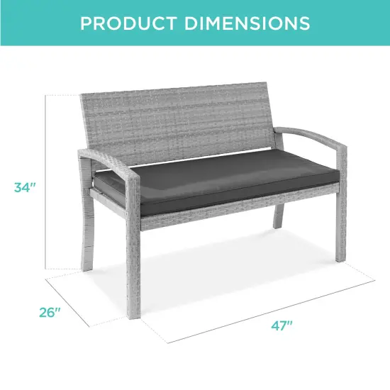 Best Choice Products 2-Person Outdoor Wicker Bench Garden Patio Porch Furniture w/ 700lb Capacity, Cushion Gray/Gray {2}