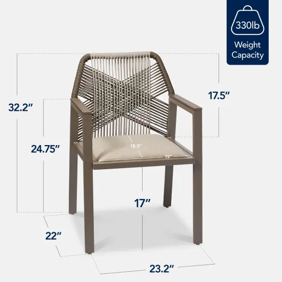Best Choice Products Set of 2 Indoor/Outdoor Aluminum Woven Rope Dining Chairs w/ Armrests Taupe/Sandstorm {2}