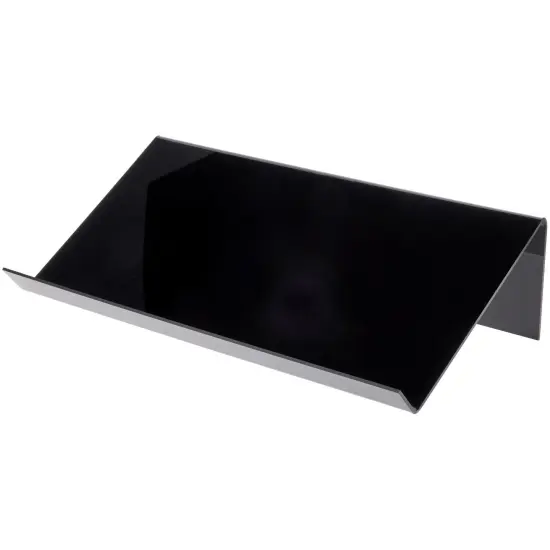 Plymor Black Acrylic Slightly Elevated Book Display Stand with 2" Ledge, 24" W x 12" D x 6" H {2}