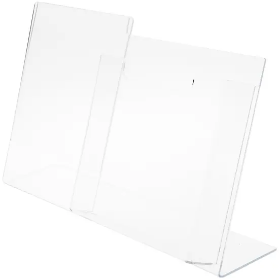 Plymor Clear Acrylic Slanted-Back Countertop Sign Holder with Pocket for 8.5" x 11" Sheets, 11" H x 18.375" W x 5.75" D {2}