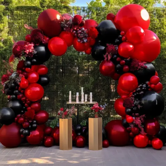 Black Red Balloon Garland - Double Stuffed Burgundy Black Balloons Premium Latex Maroon Ruby Red Balloon Arch {1}