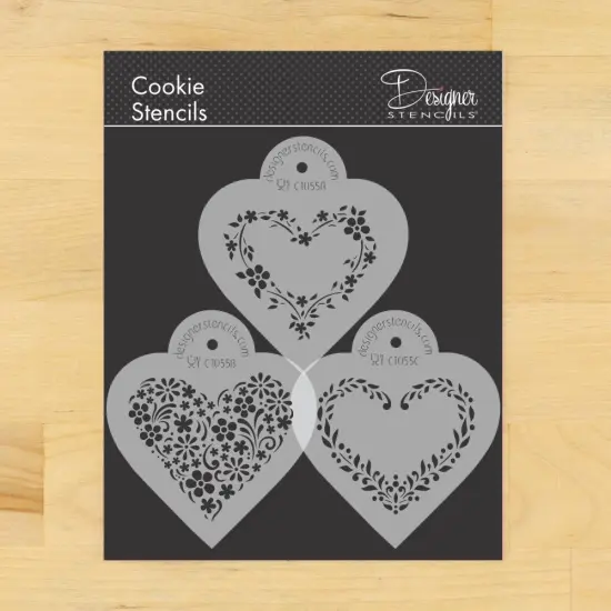 Floral Hearts Cookie Stencil Set | C1055 by Designer Stencils | Cookie Decorating Tools | Baking Stencils for Royal Icing, Airbrush, Dusting Powder | Reusable Plastic Food Grade Stencil for Cookies | Easy to Use & Clean Cookie Stencil {1}