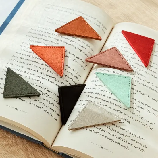 Wrapables Leather Corner Bookmarks, Page Marker, Reading Supplies (Set of 8), Triangles {6}