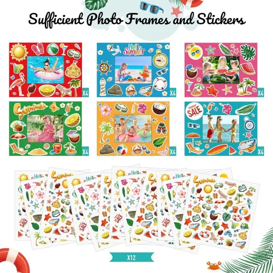 24 Pack Summer Photo Frame Craft Kit Hawaiian DIY Picture Frame Craft Stickers for Kids School Classroom Aloha Beach Pool Theme Party Gifts Game Supplies {2}