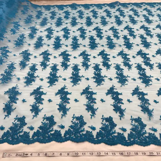 1 Yard Corded Bridal Lace Fabric Embroidered Elegant Net Mesh Couture Gown 54" Width Black {7}