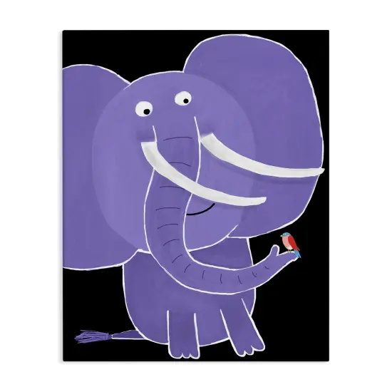 Stupell Industries Elephant & Bird on Black Canvas Design by Carla Daly {1}