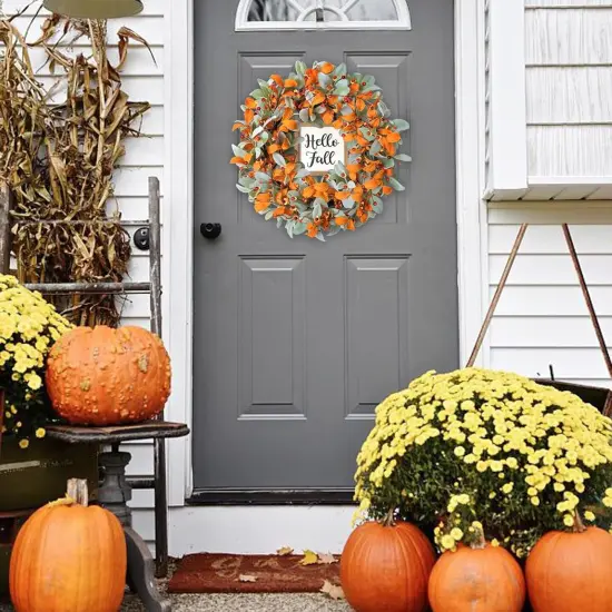 22'' Fall Wreath with Hello Fall Sign {5}