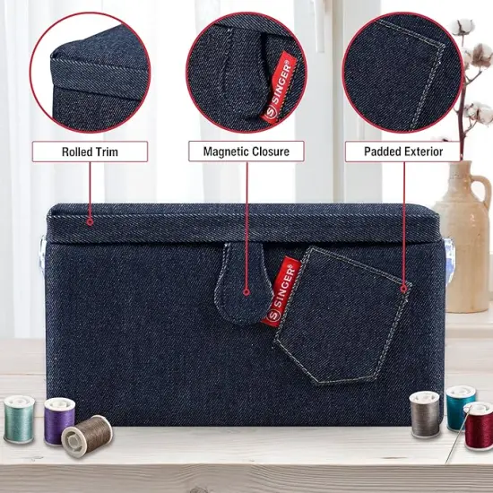 Large Sewing Basket Denim with Matching Zipper Pouch {3}